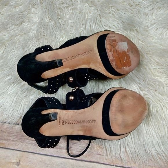 Rebecca Minkoff | ‘Ilima’ Black Leather Suede Studded Heeled Platform Sandals - Picture 7 of 8